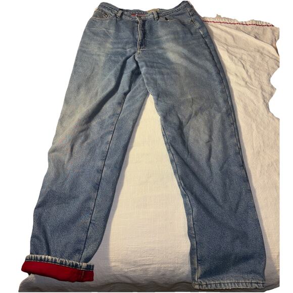 Vintage Lands' End Women's 16 Reg Tall Denim Jeans Red Fleece Lined High Rise - Picture 3 of 10